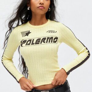 Urban Outfitters Women's Yellow Palermo 2000 Graphic Long Sleeve Tee